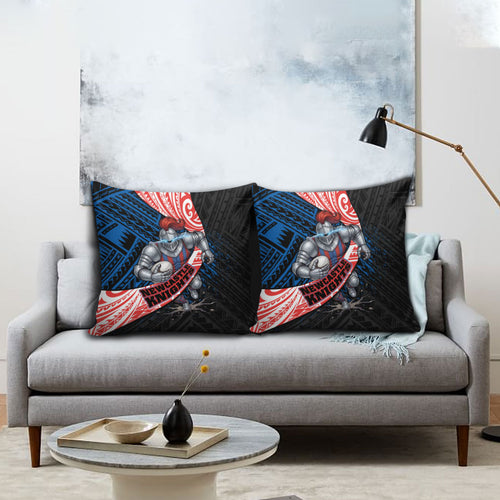 Newcastle Knights Rugby Pillow Cover Tribal Polynesian Power Art - Lightning Mascot