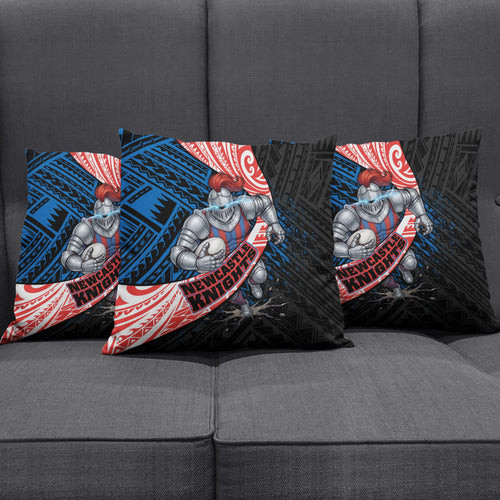 Newcastle Knights Rugby Pillow Cover Tribal Polynesian Power Art - Lightning Mascot
