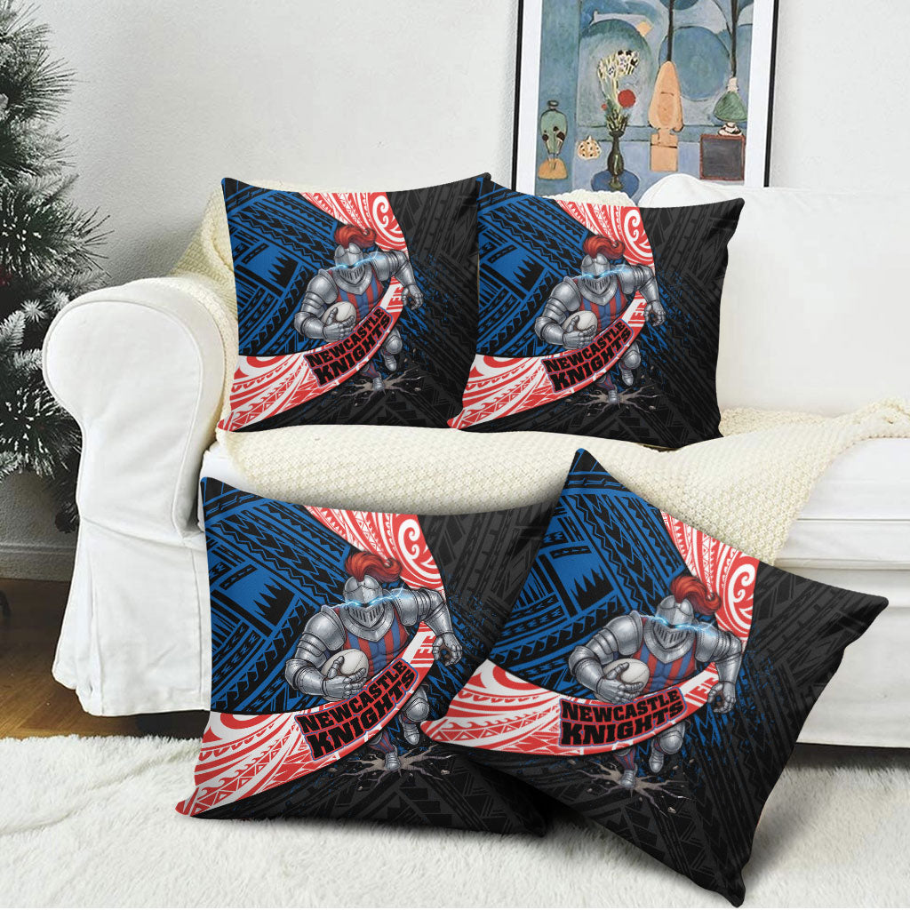 Newcastle Knights Rugby Pillow Cover Tribal Polynesian Power Art - Lightning Mascot