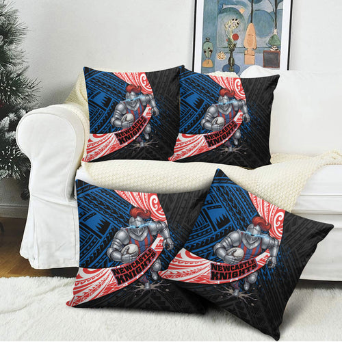 Newcastle Knights Rugby Pillow Cover Tribal Polynesian Power Art - Lightning Mascot