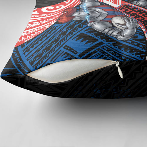 Newcastle Knights Rugby Pillow Cover Tribal Polynesian Power Art - Lightning Mascot
