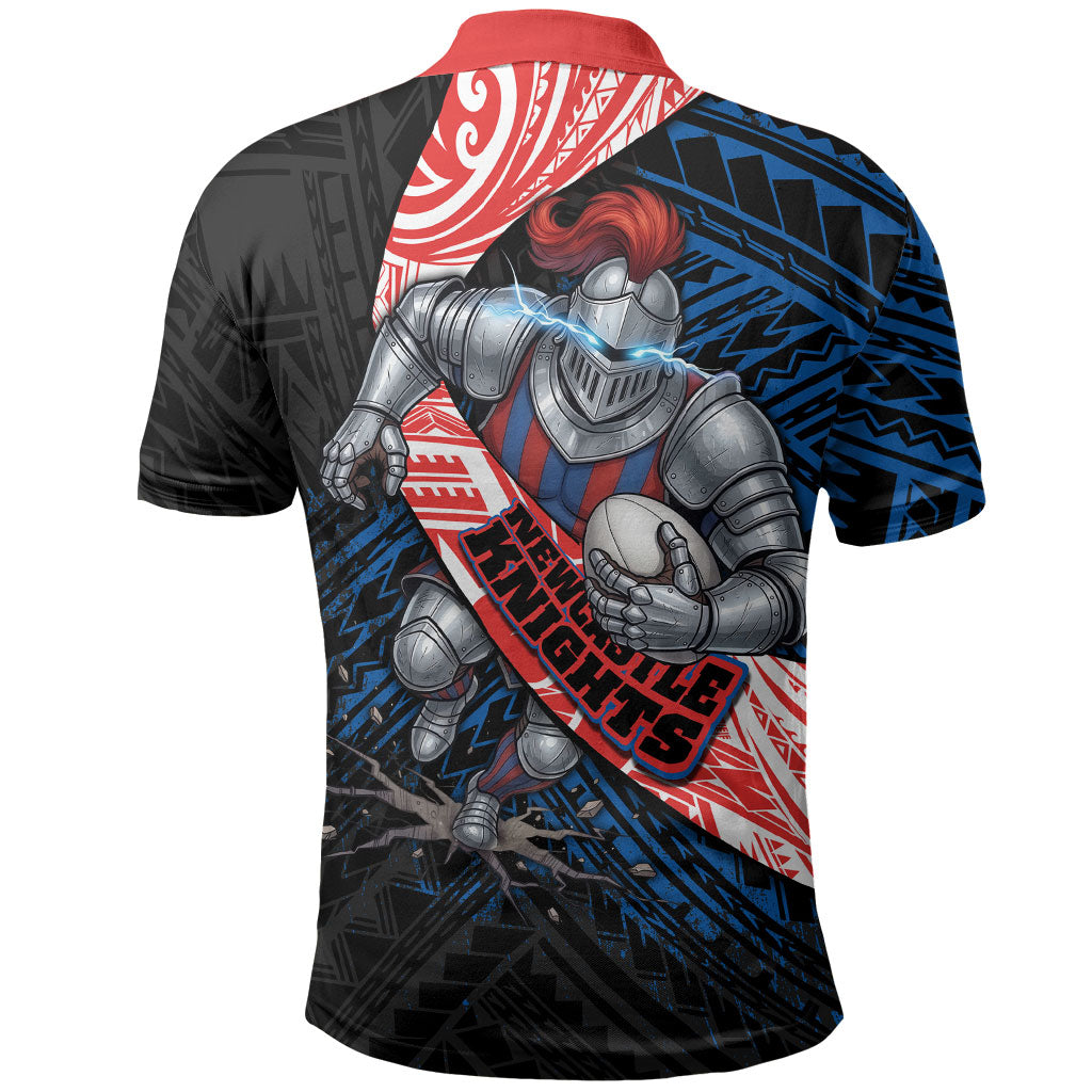 Newcastle Knights Rugby Polo Shirt Tribal Polynesian Power Art - Lightning Mascot