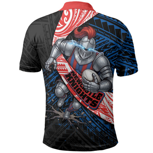 Newcastle Knights Rugby Polo Shirt Tribal Polynesian Power Art - Lightning Mascot