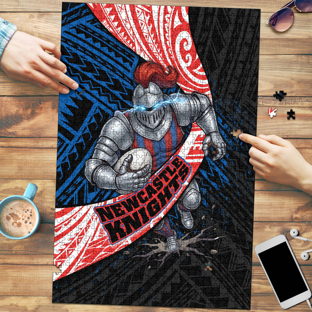 Newcastle Knights Rugby Puzzle Tribal Polynesian Power Art - Lightning Mascot