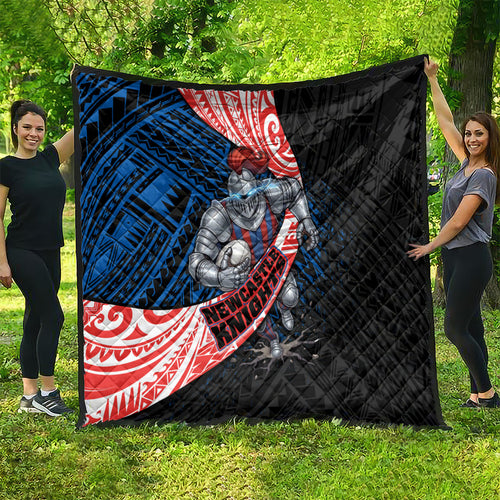 Newcastle Knights Rugby Quilt Tribal Polynesian Power Art - Lightning Mascot