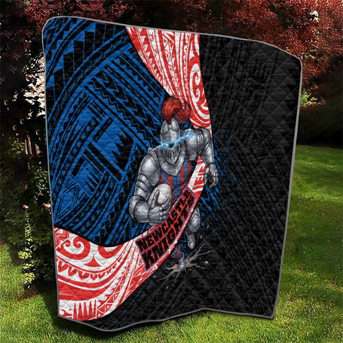 Newcastle Knights Rugby Quilt Tribal Polynesian Power Art - Lightning Mascot