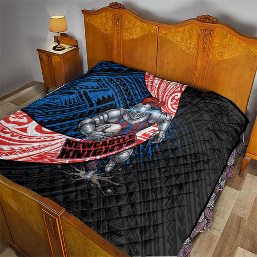 Newcastle Knights Rugby Quilt Tribal Polynesian Power Art - Lightning Mascot