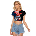 Newcastle Knights Rugby Raglan Cropped T Shirt Tribal Polynesian Power Art - Lightning Mascot