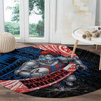 Newcastle Knights Rugby Round Carpet Tribal Polynesian Power Art - Lightning Mascot
