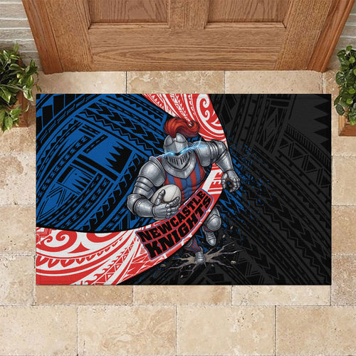 Newcastle Knights Rugby Rubber Doormat Tribal Polynesian Power Art - Lightning Mascot