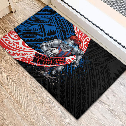 Newcastle Knights Rugby Rubber Doormat Tribal Polynesian Power Art - Lightning Mascot
