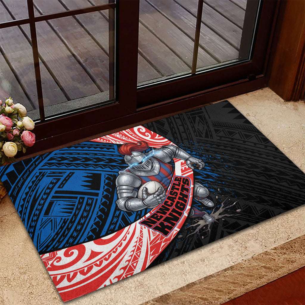 Newcastle Knights Rugby Rubber Doormat Tribal Polynesian Power Art - Lightning Mascot