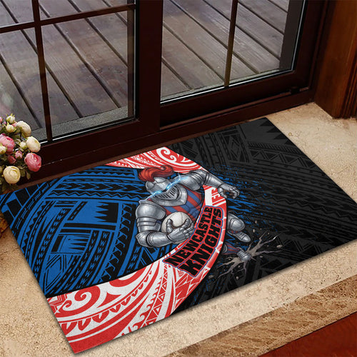 Newcastle Knights Rugby Rubber Doormat Tribal Polynesian Power Art - Lightning Mascot