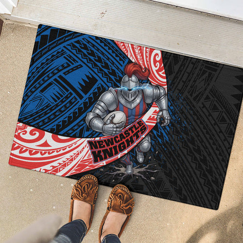 Newcastle Knights Rugby Rubber Doormat Tribal Polynesian Power Art - Lightning Mascot
