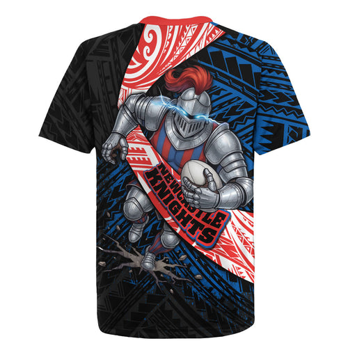 Newcastle Knights Rugby Rugby Jersey Tribal Polynesian Power Art - Lightning Mascot