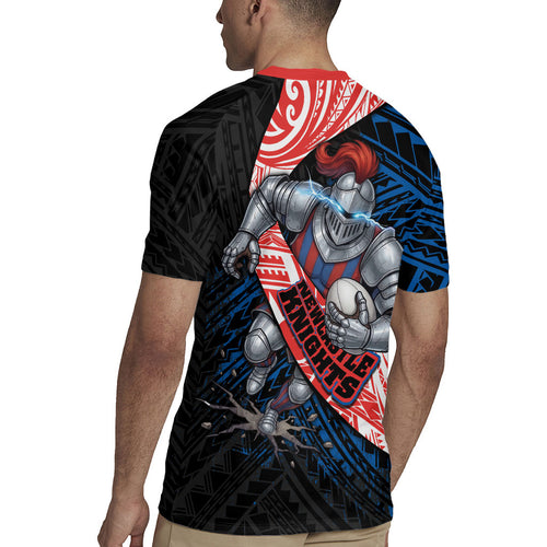 Newcastle Knights Rugby Rugby Jersey Tribal Polynesian Power Art - Lightning Mascot