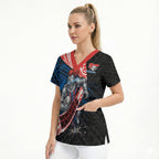 Newcastle Knights Rugby Scrub Top Tribal Polynesian Power Art - Lightning Mascot