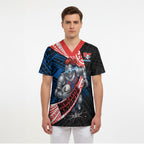 Newcastle Knights Rugby Scrub Top Tribal Polynesian Power Art - Lightning Mascot