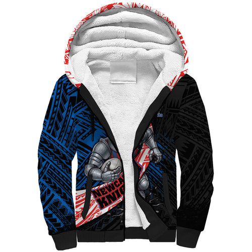 Newcastle Knights Rugby Sherpa Hoodie Tribal Polynesian Power Art - Lightning Mascot