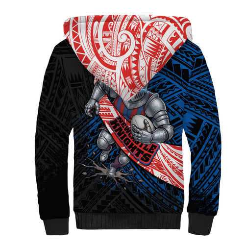 Newcastle Knights Rugby Sherpa Hoodie Tribal Polynesian Power Art - Lightning Mascot