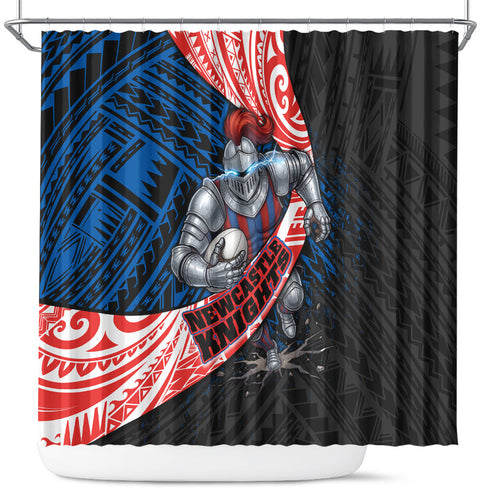 Newcastle Knights Rugby Shower Curtain Tribal Polynesian Power Art - Lightning Mascot