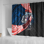 Newcastle Knights Rugby Shower Curtain Tribal Polynesian Power Art - Lightning Mascot