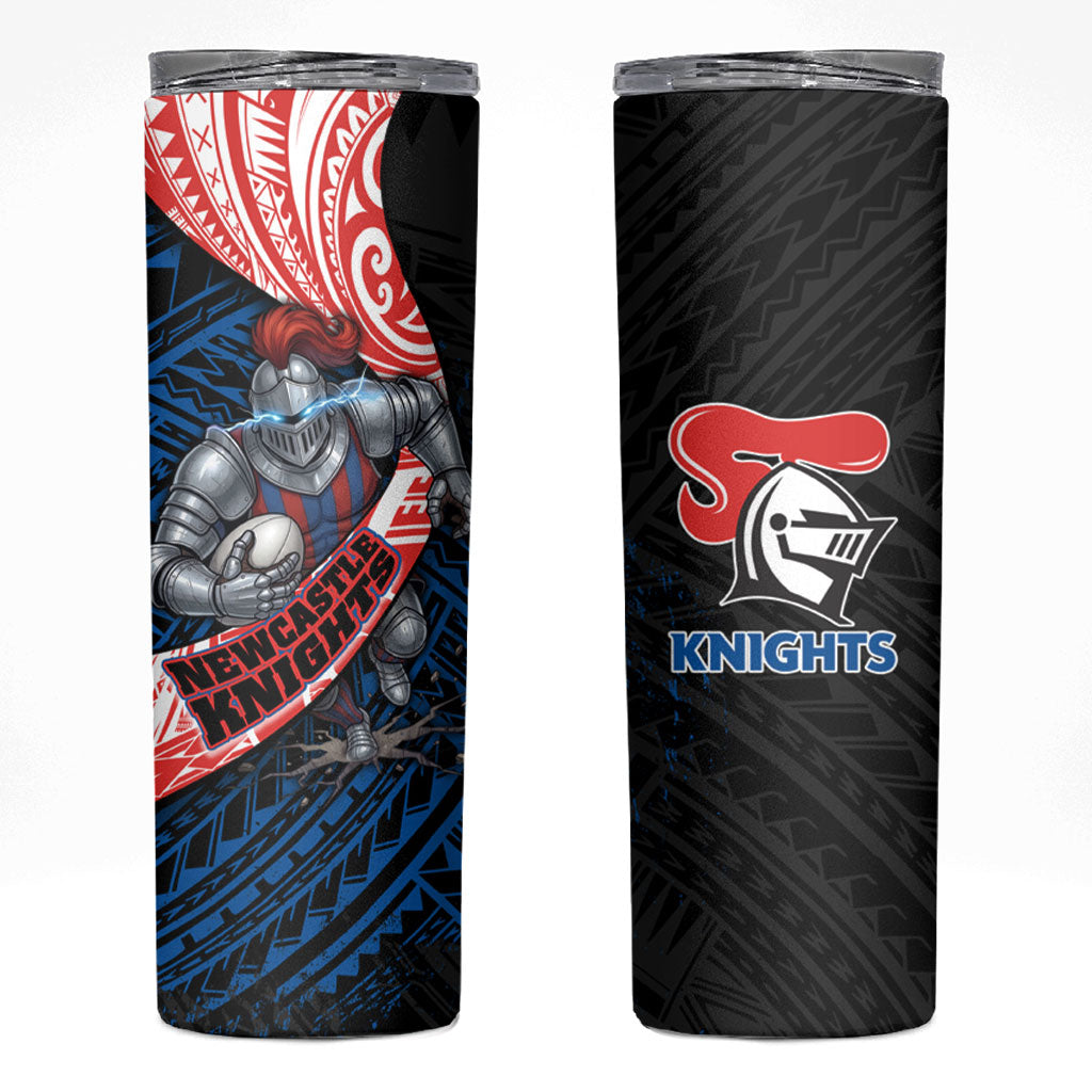 Newcastle Knights Rugby Skinny Tumbler Tribal Polynesian Power Art - Lightning Mascot