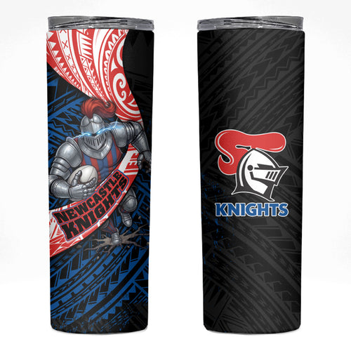 Newcastle Knights Rugby Skinny Tumbler Tribal Polynesian Power Art - Lightning Mascot