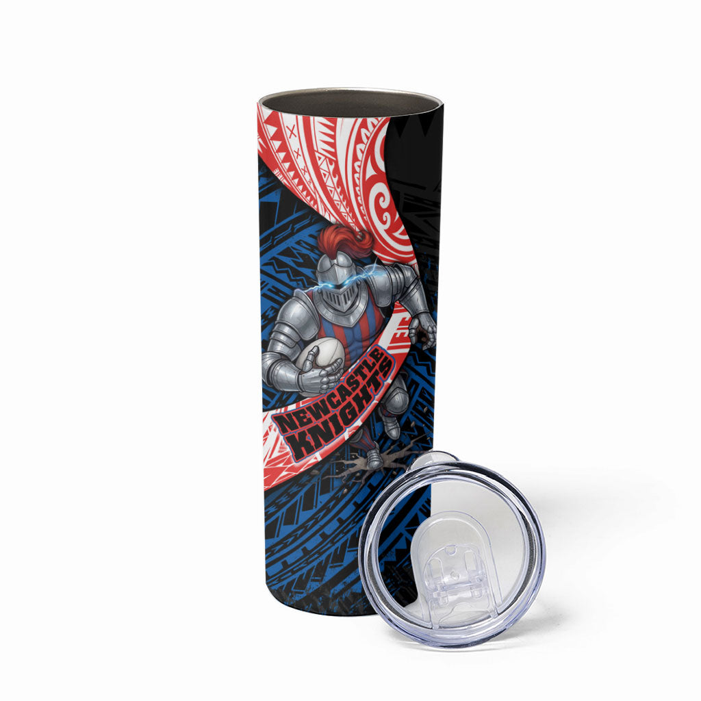 Newcastle Knights Rugby Skinny Tumbler Tribal Polynesian Power Art - Lightning Mascot