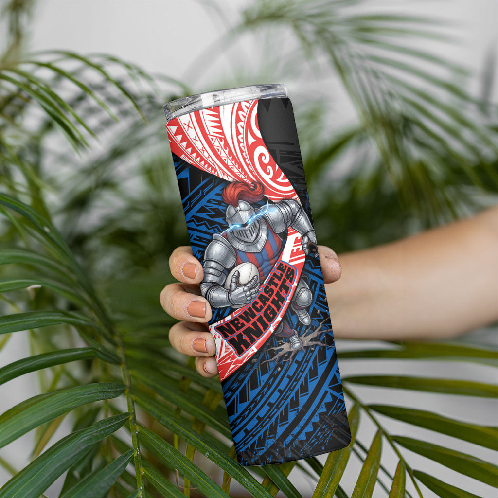 Newcastle Knights Rugby Skinny Tumbler Tribal Polynesian Power Art - Lightning Mascot