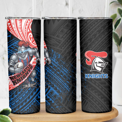 Newcastle Knights Rugby Skinny Tumbler Tribal Polynesian Power Art - Lightning Mascot