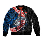 Newcastle Knights Rugby Sleeve Zip Bomber Jacket Tribal Polynesian Power Art - Lightning Mascot
