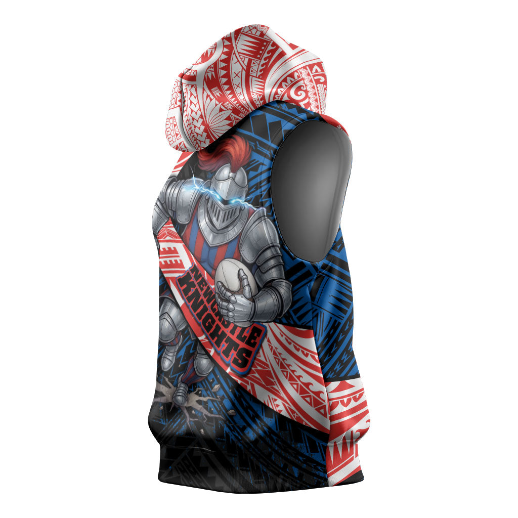 Newcastle Knights Rugby Sleeveless Hoodie Tribal Polynesian Power Art - Lightning Mascot