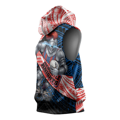 Newcastle Knights Rugby Sleeveless Hoodie Tribal Polynesian Power Art - Lightning Mascot