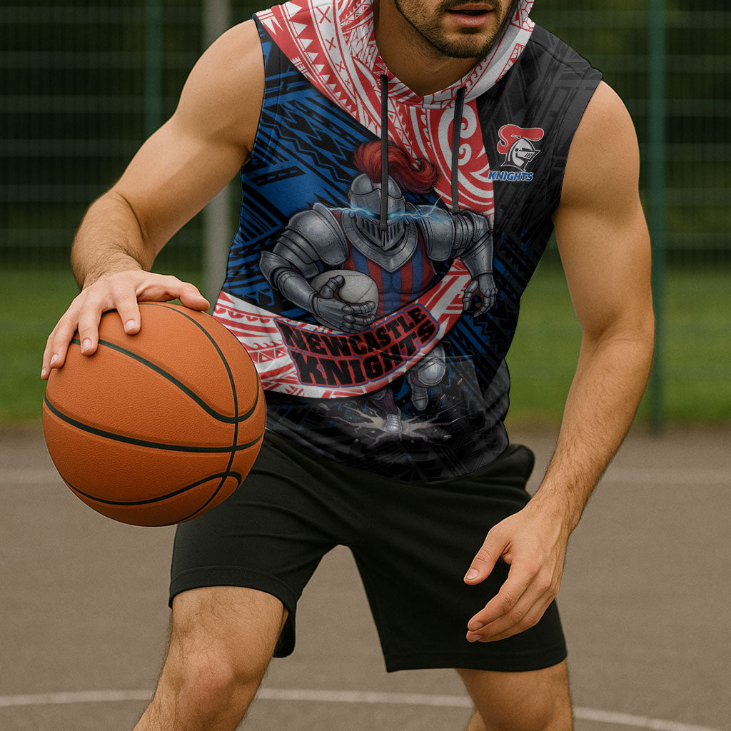 Newcastle Knights Rugby Sleeveless Hoodie Tribal Polynesian Power Art - Lightning Mascot