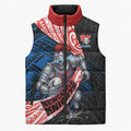 Newcastle Knights Rugby Sleeveless Puffer Jacket Tribal Polynesian Power Art - Lightning Mascot