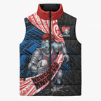Newcastle Knights Rugby Sleeveless Puffer Jacket Tribal Polynesian Power Art - Lightning Mascot