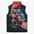 Newcastle Knights Rugby Sleeveless Puffer Jacket Tribal Polynesian Power Art - Lightning Mascot