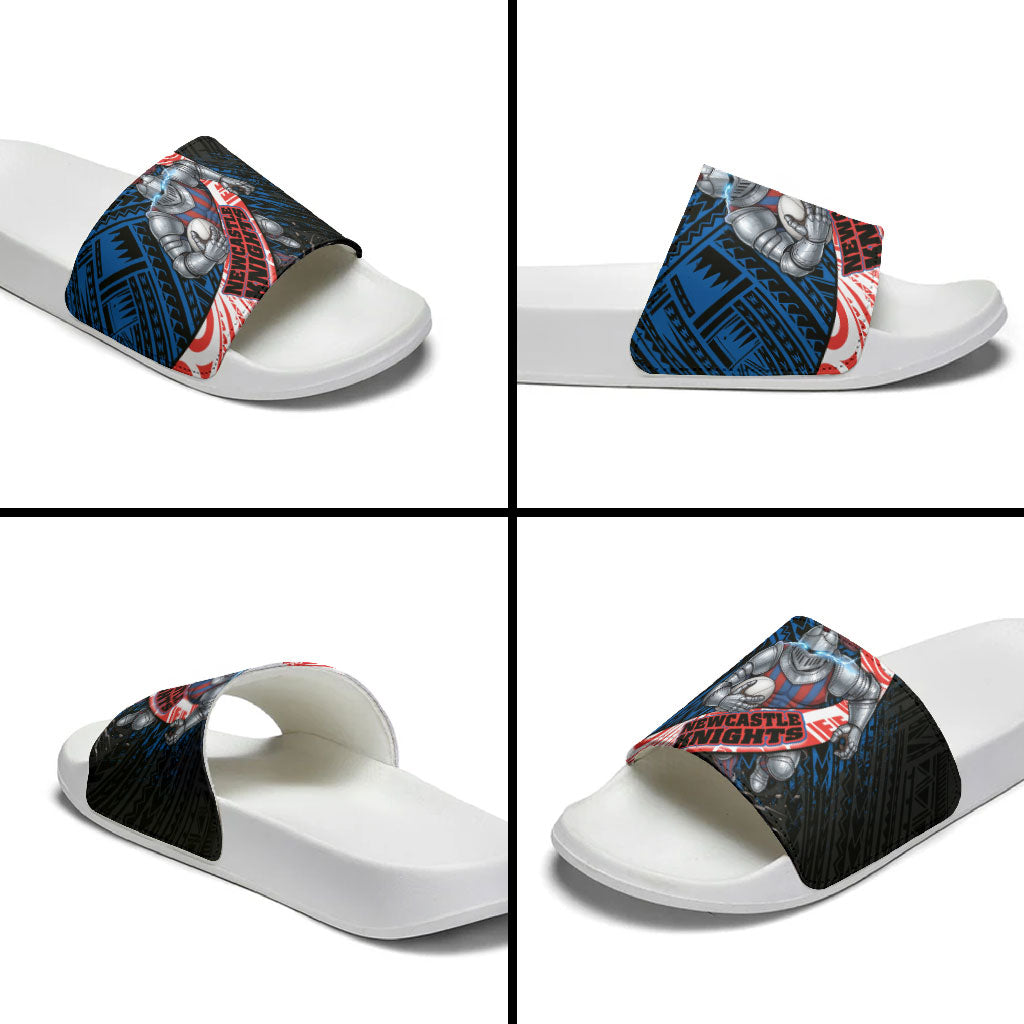 Newcastle Knights Rugby Slide Sandals Tribal Polynesian Power Art - Lightning Mascot