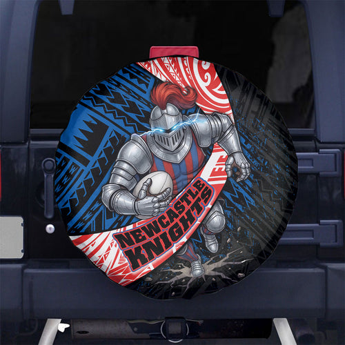 Newcastle Knights Rugby Spare Tire Cover Tribal Polynesian Power Art - Lightning Mascot
