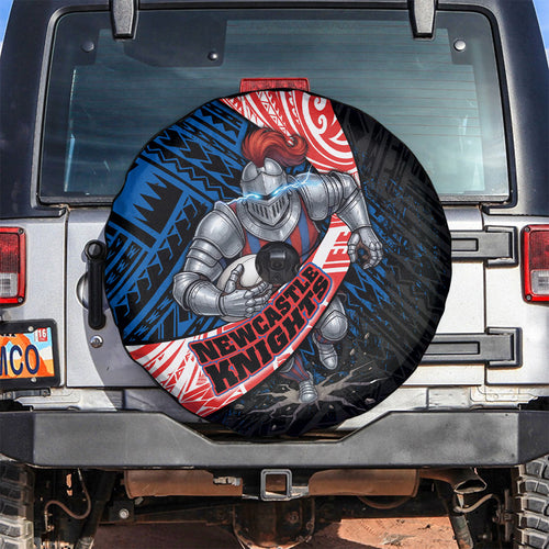 Newcastle Knights Rugby Spare Tire Cover Tribal Polynesian Power Art - Lightning Mascot