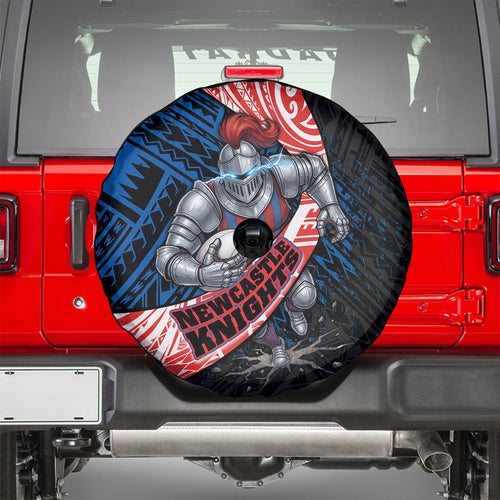 Newcastle Knights Rugby Spare Tire Cover Tribal Polynesian Power Art - Lightning Mascot