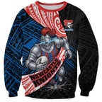 Newcastle Knights Rugby Sweatshirt Tribal Polynesian Power Art - Lightning Mascot