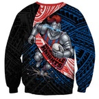 Newcastle Knights Rugby Sweatshirt Tribal Polynesian Power Art - Lightning Mascot