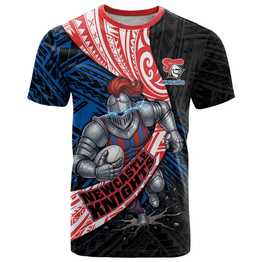Newcastle Knights Rugby T Shirt Tribal Polynesian Power Art - Lightning Mascot