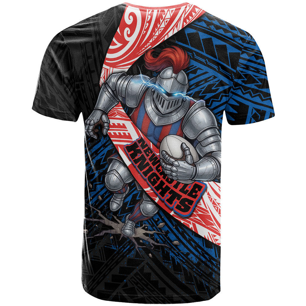 Newcastle Knights Rugby T Shirt Tribal Polynesian Power Art - Lightning Mascot