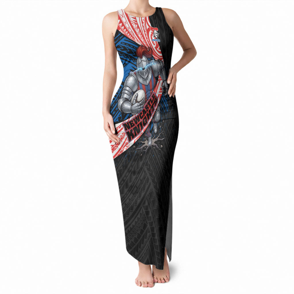 Newcastle Knights Rugby Tank Maxi Dress Tribal Polynesian Power Art - Lightning Mascot