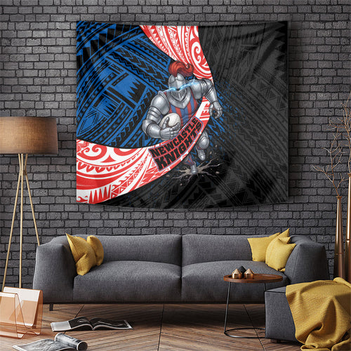 Newcastle Knights Rugby Tapestry Tribal Polynesian Power Art - Lightning Mascot