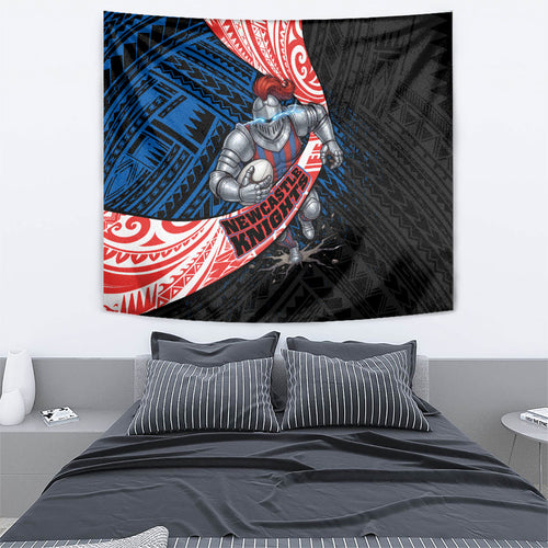 Newcastle Knights Rugby Tapestry Tribal Polynesian Power Art - Lightning Mascot