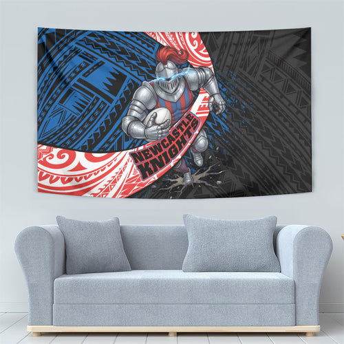 Newcastle Knights Rugby Tapestry Tribal Polynesian Power Art - Lightning Mascot